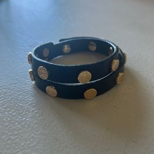 Tory Burch black leather wrap around bracelet